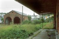 The old Midland Great Western Railway locomotive shed at Clifden, County Galway, in 1988, seen from the platform of the former station, closed to passengers in April 1935.<br><br>[Bill Roberton //1988]