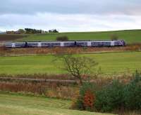 Inner Fife Circle train approaching Cardenden at Cluny Clays Golf Club.<br><br>[Brian Forbes 08/11/2008]