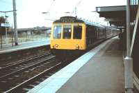 One of the last of the BR diesel-hydraulics, a class 127 DMU, at Bedford on 11 June 1983 about to leave with a service for St Pancras. These 4-car units, built at Derby in 1959, were used almost exclusively on the Bedford - St Pancras services and, perhaps inevitably, became known as <I>Bed-Pan</I> units.<br><br>[Colin Alexander 11/06/1983]