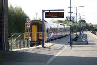 A 158 arrival from Wakefield Westgate stands in the bay at the west end of Selby station on 29 September.<br><br>[John Furnevel 29/09/2008]