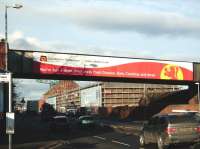 While the tracks on the Bogston - James Watt Dock branch have gone the bridge over the busy A8 continues to earn its keep. View west towards Gourock on 12 November 2008.<br><br>[David Panton 12/11/2008]