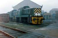 Lineup of ex-BR Class 14 locomotives at Ashington Colliery on an overcast winters day in 1982.<br><br>[Colin Alexander //1982]