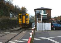 A single car class 153 unit passes Marsh Brook signal box on 18 November with a service to Swansea via the former L&NW Heart of Wales line. Marsh Brook station closed to passengers in 1958. <br>
<br><br>[John McIntyre 18/11/2008]
