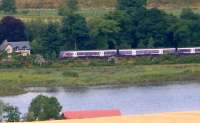 An Aberdeen to Glasgow express approaching Perth along the north bank of the Tay in September 2008.<br><br>[Brian Forbes /09/2008]