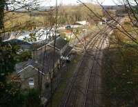 The remains at Pontrilas (closed 1958) seen from above the tunnel mouth to the south of the station looking towards Hereford on 19 November 2008. The northbound platform edge has been cut back and the southbound platform has gone completely. <br>
<br><br>[John McIntyre 19/11/2008]