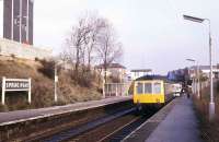 A DMU on a Birmingham - Stratford-Upon-Avon service calls at Spring Road in 1980. <br><br>[Ian Dinmore //1980]