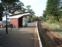 A view towards Falmouth along the platform at Perranwell, one of the intermediate halts on the picturesque branch from Truro.  The passing loop has been removed but the disused up platform can still be seen.<br><br>[Mark Bartlett 19/09/2008]