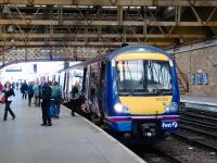 An Inverness to Edinburgh service calls at Perth Platform 4 on 1 May 2007 This is by some way Scotland's longest singly-numbered platform, being able to accommodate 24 coaches, although the combined platforms 6N & 6S at Aberdeen can handle 25.<br><br>[David Panton 01/05/2007]