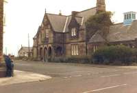 In 1847 the Newcastle and North Shields Railway opened an extension from North Shields to a new terminus at Tynemouth, seen here in July 1981. Despite losing its passenger service as long ago as 1882 with the opening of the current through station  it went on to serve as Tynemouth goods depot well into the second half of the 20th century.  Fortunately, the building survives, refurbished in residential use.<br>
<br><br>[Colin Alexander 25/07/1981]