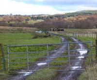 Trackbed of the former Oakley Colliery branch looking east from the Saline - Oakley road.  This area will soon be transformed by opencast mining.<br>
 <br><br>[Bill Roberton 08/12/2008]