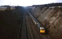 An up WCML express at speed in Tring cutting in the 1960s.<br><br>[Robin Barbour Collection (Courtesy Bruce McCartney) //]