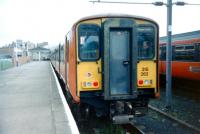 The Largs crash of 11 July 1995 - the rear portion of the 0615 from Glasgow Central stands at platform 1.<br><br>[Colin Miller 11/07/1995]