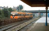 A freight is finally given the road after being held in the loop alongside Dundalk station in 1993 and starts to move off south towards Dublin, double headed by CIE locomotives 141+186. <br>
<br><br>[Bill Roberton //1993]