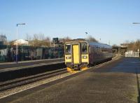 Single railcar 153372 at Lawrence Hill station, Bristol, on 17 December with a service to Temple Meads.<br><br>[Peter Todd 17/12/2008]