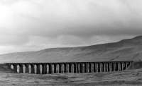 Rain clouds over Ribblehead Viaduct in November 1983.<br><br>[Colin Alexander /11/1983]