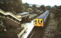 A Croxley Green - Watford train stops at Watford West in June 1985. [see image 20360].<br><br>[David Panton 28/06/1985]