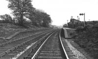 Classic <I>Cam Camwell</I> branch line station study showing Woolfold, with the only loop on the Holcombe Brook branch.  As can be seen, unlike the main line, the loop here was never electrified, and so was effectively goods only. All trace of Woolfold station has now gone, as has the small viaduct just beyond the platforms. View down the gradient towards Bury.<br><br>[W A Camwell Collection (Courtesy Mark Bartlett) 03/02/1952]