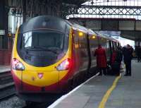 390031 <I>City Of Liverpool</I> boarding at platform 3 of Preston station on 7 January 2009 before departing with a service to Glasgow Central.<br><br>[Graham Morgan 07/01/2009]