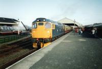 27 001 about to strike out from Boness station in April 1995 with a train on the SRPS system.<br><br>[David Panton /04/1995]