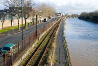 A view along what is now the Bristol Industrial Museum branch, photographed on 16 January 2009. The line runs alongside Cumberland Road from the Harbour down to the terminus at Cumberland Basin adjacent to the Ashton swing bridge.<br><br>[Peter Todd 16/01/2009]