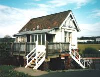 The disused ticket office perched above Rosyth station just before demolition in April 1999.<br><br>[David Panton 01/04/1999]