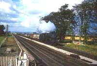 Perth based Black 5 no 44698 approaching Floriston level crossing with a southbound freight in the 1960s. The train is on the up slow line heading for Kingmoor yard. <br><br>[Robin Barbour Collection (Courtesy Bruce McCartney) //]