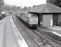 A class 47 brings a southbound service into Pitlochry in May 1987.<br><br>[Bill Roberton 18/05/1987]