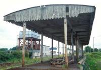 The old transhipment shed at Dromod in 1993. CIE standard gauge lines to the left, C&L narrow gauge to the right.<br><br>[Bill Roberton //1993]