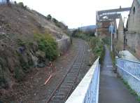 View north along the Rosyth Dockyard branch approaching Inverkeithing South Junction on 29 January 2009. The main line runs parallel within a tunnel on the left at this point.<br><br>[David Panton 29/01/2009]