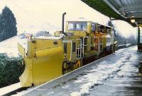 An exuberant driver of a snowplough at Arrochar and Tarbet station.<br><br>[Ewan Crawford //1989]