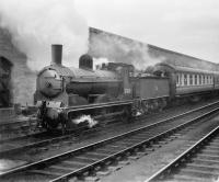 57368 with empty stock at Perth station in April 1958.<br><br>[Robin Barbour Collection (Courtesy Bruce McCartney) 10/04/1958]