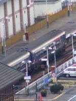 Closeup of 156 unit sitting at Oban Station... Picture taken from McCaigs Folly.<br><br>[Colin Harkins 14/02/2009]