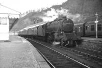 Stanier Black 5 4-6-0 no 45423 of Stirling South shed about to leave Callander and head for home on the first day of February 1964 with the 1.30pm to Glasgow Buchanan Street.<br><br>[Robin Barbour Collection (Courtesy Bruce McCartney) 01/02/1964]