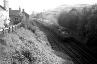 A train for Oban leaving Dalmally, running late, on 27 September 1965. This was the day of the infamous landslip in Glen Ogle which resulted in the final closure of the route. It is not known if this train passed through Glen Ogle prior to the slide or was diverted via the West Highland line as a result of the blockage.<br>
<br><br>[Colin Miller 27/09/1965]