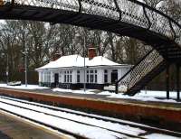 Snow scene at Pitlochry on 13 February. View across the running lines to the northbound platform.<br><br>[Brian Forbes 13/02/2009]