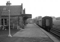 Quiet afternoon at Aberfeldy in 1965 as D5125 stands with the single coach branch train ready to return to Ballinluig. This was the final year of operations on the branch and this part of Aberfeldy is now a large car park. <br><br>[Robin Barbour Collection (Courtesy Bruce McCartney) //1965]