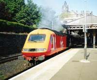 Virgin Cross-Country liveried 43 068 leaves Waverley for Aberdeen in May 1997 with buffers and <I>short skirt</I> spoiling the timeless lines.<br><br>[David Panton /05/1997]