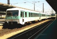 Two generations of multiple units stand at Augsburg, Germany, in June 1990. <br>
<br><br>[John McIntyre /06/1990]