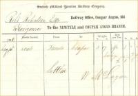 Scottish Midland Junction Railway waybill of 15 August 1846 concerning the shipment of 4 tons 17 cwt of coal from Dundee to Coupar Angus via Newtyle. <br><br>[Ian Dinmore 12/11/2013]