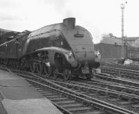 A4 Pacific 60034 <I>Lord Farringdon</I> makes it look effortless, leaving Newcastle Central in the 1960s with an ECML service for Kings Cross.<br><br>[K A Gray //]