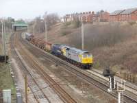 <I>Advenza</I> Brush Class 47, 47375, failed whilst hauling a scrap train between Lancaster and Preston on 250209 and was dragged to Preston to await a tow home. After two days <I>Cotswold</I> liveried 47810 took the loco, five wagons and two old coaches away but came to a halt at the Up Fast signal by Farington Curve Junction for around ten minutes before getting slowly underway again. In over thirty years of visiting the junction this was the first time I had seen a train halted at this particular signal. (Update - 47375 didn't recover from this failure and was sold to Booths at Rotherham for scrap being transfered there on 260309, although it was later reprieved and is now (Oct 14) reported bound for further work in Hungary with three other Brush Type 4s.)<br><br>[Mark Bartlett 27/02/2009]