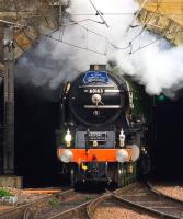 <I>Tornado</I> emerges from the Calton Tunnel with the <I>Auld Reekie</I> on 28 February 2009 <br>
<br><br>[Norman Bews 28/02/2009]