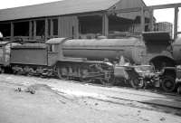 Gresley K3 61855 standing alongside the old coaling stage at Eastfield (not St Margarets) c. 1959. <br><br>[K A Gray //1959]
