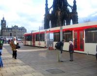 <I>No madam, not yet, you'll still have to take a bus back to Leith....</I>  mock-up tram exhibit on Princes Street, 3 March 2009.<br>
<br><br>[F Furnevel 03/03/2009]