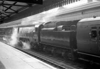 Bulleid <I>Battle of Britain</I> Pacific 34057 <I>Biggin Hill</I> takes over the LCGB <I>Hampshire Branch Lines</I> railtour at Salisbury on 9 April 1967 for the next leg to Southampton Central. <br><br>[Robin Barbour Collection (Courtesy Bruce McCartney) 09/04/1967]