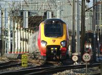 Voyager 221144 departs from platform 3 at Preston on 1 March 2009 with an afternoon service to Birmingham New Street.<br>
<br><br>[John McIntyre 01/03/2009]