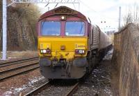 Hunterston bound EWS 66004 at Coatbridge Central with empties on 4 March 2009, the same train photographed a short time earlier by David Panton passing Alloa. [Image 22723].<br><br>[Bill Roberton 04/03/2009]