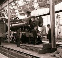 3822 under repair at The Great Western Society, Didcot, on 9 March 1986.<br><br>[Peter Todd 09/03/1986]