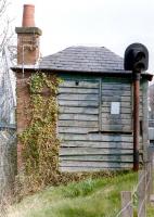 The control hut at the south end of the Connel Bridge in October 1987. Note the railway style signal used to control road traffic following closure of the Ballachulish branch in 1966.<br><br>[Colin Miller //1987]