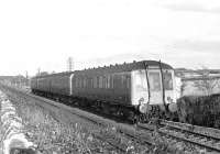 Combination 4-car North Berwick-Edinburgh train near St Germains level crossing in the 1960s. <br><br>[Bruce McCartney //]